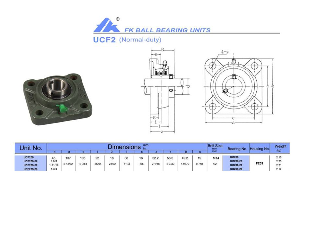 UCF209-26   1 5/8" Bore