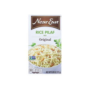 <p><span data-mce-fragment="1">Based on Hannah Kalajian's recipe, our Original Rice Pilaf is made from premium parboiled long grain rice, toasted orzo and a delicious blend of herbs and spices.</span><br data-mce-fragment="1"><br data-mce-fragment="1"><span data-mce-fragment="1">Near East</span><sup data-mce-fragment="1">®</sup><span data-mce-fragment="1"> Rice Pilaf Mix is Kosher Certified *OU*.</span></p>
<h3 class="nutrition">INGREDIENTS</h3>
<div class="transparent-container">
<div class="ingredients-copy">PARBOILED LONG GRAIN RICE, ORZO (MACARONI PRODUCT MADE FROM WHEAT FLOUR), SALT, AUTOLYZED YEAST EXTRACT*, ONIONS*, GARLIC*, TURMERIC SPICE WHICH IMPARTS COLOR. *DRIED CONTAINS WHEAT INGREDIENTS.</div>
</div>
<h3 class="nutrition">NUTRITION FACTS</h3>
<div class="servingSize">
<span>SERVING SIZE:</span><span> </span>2.0 oz (56 g/about 1/4 cup dry rice &amp; 1 Tbsp seasoning mix) (1 cup prepared)</div>
<div class="servingPerContainer">
<span>SERVINGS PER CONTAINER:</span><span> </span>about 3 (dry)</div>
<table class="nutrition-table">
<tbody>
<tr>
<th class="header-cell">AMOUNT PER SERVING</th>
<td role="none presentation" aria-hidden="true" class="empty-cell"> </td>
<td class="header-cell">As Packaged</td>
<td role="none presentation" aria-hidden="true" class="empty-cell"> </td>
<td class="header-cell">As Prepared</td>
</tr>
<tr role="none presentation" aria-hidden="true" class="empty-row">
<td colspan="5"></td>
</tr>
<tr>
<td class="row-header-cell level-one" id="ContentPlaceholder_C003_ctl00_ctl00_NutritionValueRepeater_RowHeader_0">Calories</td>
<td role="none presentation" aria-hidden="true" class="empty-cell"> </td>
<td class="data-cell">190</td>
<td role="none presentation" aria-hidden="true" class="empty-cell"> </td>
<td class="data-cell">220</td>
</tr>
<tr>
<td class="row-header-cell level-two" id="ContentPlaceholder_C003_ctl00_ctl00_NutritionValueRepeater_RowHeader_1">Calories from Fat</td>
<td role="none presentation" aria-hidden="true" class="empty-cell"> </td>
<td class="data-cell">0</td>
<td role="none presentation" aria-hidden="true" class="empty-cell"> </td>
<td class="data-cell">35</td>
</tr>
<tr>
<td class="daily-value"></td>
<td colspan="4" class="daily-value">% Daily Value **</td>
</tr>
<tr>
<td class="row-header-cell level-one" id="ContentPlaceholder_C003_ctl00_ctl00_NutritionValueRepeater_RowHeader_2">Total Fat 0.5g</td>
<td role="none presentation" aria-hidden="true" class="empty-cell"> </td>
<td class="data-cell">1%</td>
<td role="none presentation" aria-hidden="true" class="empty-cell"> </td>
<td class="data-cell">6%</td>
</tr>
<tr>
<td class="row-header-cell level-two" id="ContentPlaceholder_C003_ctl00_ctl00_NutritionValueRepeater_RowHeader_3">Saturated Fat 0g</td>
<td role="none presentation" aria-hidden="true" class="empty-cell"> </td>
<td class="data-cell">0%</td>
<td role="none presentation" aria-hidden="true" class="empty-cell"> </td>
<td class="data-cell">11%</td>
</tr>
<tr>
<td class="row-header-cell level-two" id="ContentPlaceholder_C003_ctl00_ctl00_NutritionValueRepeater_RowHeader_4">Trans Fat 0g</td>
<td role="none presentation" aria-hidden="true" class="empty-cell"> </td>
<td class="data-cell"></td>
<td role="none presentation" aria-hidden="true" class="empty-cell"> </td>
<td class="data-cell"></td>
</tr>
<tr>
<td class="row-header-cell level-one" id="ContentPlaceholder_C003_ctl00_ctl00_NutritionValueRepeater_RowHeader_5">Cholesterol 0mg</td>
<td role="none presentation" aria-hidden="true" class="empty-cell"> </td>
<td class="data-cell">0%</td>
<td role="none presentation" aria-hidden="true" class="empty-cell"> </td>
<td class="data-cell">3%</td>
</tr>
<tr>
<td class="row-header-cell level-one" id="ContentPlaceholder_C003_ctl00_ctl00_NutritionValueRepeater_RowHeader_6">Sodium 780mg</td>
<td role="none presentation" aria-hidden="true" class="empty-cell"> </td>
<td class="data-cell">32%</td>
<td role="none presentation" aria-hidden="true" class="empty-cell"> </td>
<td class="data-cell">34%</td>
</tr>
<tr>
<td class="row-header-cell level-one" id="ContentPlaceholder_C003_ctl00_ctl00_NutritionValueRepeater_RowHeader_7">Total Carbs 43g</td>
<td role="none presentation" aria-hidden="true" class="empty-cell"> </td>
<td class="data-cell">14%</td>
<td role="none presentation" aria-hidden="true" class="empty-cell"> </td>
<td class="data-cell">14%</td>
</tr>
<tr>
<td class="row-header-cell level-two" id="ContentPlaceholder_C003_ctl00_ctl00_NutritionValueRepeater_RowHeader_8">Dietary Fiber 1g</td>
<td role="none presentation" aria-hidden="true" class="empty-cell"> </td>
<td class="data-cell">4%</td>
<td role="none presentation" aria-hidden="true" class="empty-cell"> </td>
<td class="data-cell">4%</td>
</tr>
<tr>
<td class="row-header-cell level-two" id="ContentPlaceholder_C003_ctl00_ctl00_NutritionValueRepeater_RowHeader_9">Sugars 0g</td>
<td role="none presentation" aria-hidden="true" class="empty-cell"> </td>
<td class="data-cell"></td>
<td role="none presentation" aria-hidden="true" class="empty-cell"> </td>
<td class="data-cell"></td>
</tr>
<tr>
<td class="row-header-cell level-one" id="ContentPlaceholder_C003_ctl00_ctl00_NutritionValueRepeater_RowHeader_10">Protein 4g</td>
<td role="none presentation" aria-hidden="true" class="empty-cell"> </td>
<td class="data-cell"></td>
<td role="none presentation" aria-hidden="true" class="empty-cell"> </td>
<td class="data-cell"></td>
</tr>
<tr>
<td class="row-header-cell level-one" id="ContentPlaceholder_C003_ctl00_ctl00_NutritionValueRepeater_RowHeader_11">Vitamin A</td>
<td role="none presentation" aria-hidden="true" class="empty-cell"> </td>
<td class="data-cell">0%</td>
<td role="none presentation" aria-hidden="true" class="empty-cell"> </td>
<td class="data-cell">2%</td>
</tr>
<tr>
<td class="row-header-cell level-one" id="ContentPlaceholder_C003_ctl00_ctl00_NutritionValueRepeater_RowHeader_12">Vitamin C</td>
<td role="none presentation" aria-hidden="true" class="empty-cell"> </td>
<td class="data-cell">0%</td>
<td role="none presentation" aria-hidden="true" class="empty-cell"> </td>
<td class="data-cell">0%</td>
</tr>
<tr>
<td class="row-header-cell level-one" id="ContentPlaceholder_C003_ctl00_ctl00_NutritionValueRepeater_RowHeader_13">Calcium</td>
<td role="none presentation" aria-hidden="true" class="empty-cell"> </td>
<td class="data-cell">0%</td>
<td role="none presentation" aria-hidden="true" class="empty-cell"> </td>
<td class="data-cell">0%</td>
</tr>
<tr>
<td class="row-header-cell level-one" id="ContentPlaceholder_C003_ctl00_ctl00_NutritionValueRepeater_RowHeader_14">Iron</td>
<td role="none presentation" aria-hidden="true" class="empty-cell"> </td>
<td class="data-cell">2%</td>
<td role="none presentation" aria-hidden="true" class="empty-cell"> </td>
<td class="data-cell">2%</td>
</tr>
</tbody>
</table>