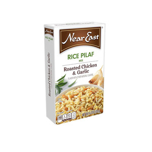 <p><span data-mce-fragment="1">Our Roasted Chicken &amp; Garlic Pilaf Mix combines long grain white rice and toasted orzo pasta with roasted chicken flavor, garlic, onion, rosemary and sage.</span><br data-mce-fragment="1"><br data-mce-fragment="1"><span data-mce-fragment="1">Near East</span><sup data-mce-fragment="1">®</sup><span data-mce-fragment="1"> Roasted Chicken &amp; Garlic Pilaf Mix is Kosher Certified *OU-MEAT*.</span></p>
<h3 class="nutrition">INGREDIENTS</h3>
<div class="transparent-container">
<div class="ingredients-copy">
<p>RICE, ORZO PASTA (WHEAT FLOUR), GARLIC*, SALT, AUTOLYZED YEAST EXTRACT, NATURAL FLAVOR, ONIONS*, OLIVE OIL, YEAST EXTRACT, PARSLEY*, SOY PROTEIN ISOLATE, SOY SAUCE (SOYBEAN, WHEAT, SALT), TURMERIC (COLOR), ROSEMARY, SAGE, SPICES, HONEY.<br>*DRIED<br>CONTAINS SOY AND WHEAT INGREDIENTS.</p>
</div>
</div>
<h3 class="nutrition">NUTRITION FACTS</h3>
<div class="servingSize">
<span>SERVING SIZE:</span><span> </span>2.0 oz (56 g/about 1/4 cup dry rice &amp; 1 1/3 Tbsp orzo-seasoning mix)</div>
<div class="servingPerContainer">
<span>SERVINGS PER CONTAINER:</span><span> </span>about 3 (dry)</div>
<table class="nutrition-table">
<tbody>
<tr>
<th class="header-cell">AMOUNT PER SERVING</th>
<td role="none presentation" aria-hidden="true" class="empty-cell"> </td>
<td class="header-cell">As Packaged</td>
<td role="none presentation" aria-hidden="true" class="empty-cell"> </td>
<td class="header-cell">As Prepared</td>
</tr>
<tr role="none presentation" aria-hidden="true" class="empty-row">
<td colspan="5"></td>
</tr>
<tr>
<td class="row-header-cell level-one" id="ContentPlaceholder_C003_ctl00_ctl00_NutritionValueRepeater_RowHeader_0">Calories</td>
<td role="none presentation" aria-hidden="true" class="empty-cell"> </td>
<td class="data-cell">200</td>
<td role="none presentation" aria-hidden="true" class="empty-cell"> </td>
<td class="data-cell">220</td>
</tr>
<tr>
<td class="row-header-cell level-two" id="ContentPlaceholder_C003_ctl00_ctl00_NutritionValueRepeater_RowHeader_1">Calories from Fat</td>
<td role="none presentation" aria-hidden="true" class="empty-cell"> </td>
<td class="data-cell">10</td>
<td role="none presentation" aria-hidden="true" class="empty-cell"> </td>
<td class="data-cell">30</td>
</tr>
<tr>
<td class="daily-value"></td>
<td colspan="4" class="daily-value">% Daily Value **</td>
</tr>
<tr>
<td class="row-header-cell level-one" id="ContentPlaceholder_C003_ctl00_ctl00_NutritionValueRepeater_RowHeader_2">Total Fat 1g</td>
<td role="none presentation" aria-hidden="true" class="empty-cell"> </td>
<td class="data-cell">1%</td>
<td role="none presentation" aria-hidden="true" class="empty-cell"> </td>
<td class="data-cell">5%</td>
</tr>
<tr>
<td class="row-header-cell level-two" id="ContentPlaceholder_C003_ctl00_ctl00_NutritionValueRepeater_RowHeader_3">Saturated Fat 0g</td>
<td role="none presentation" aria-hidden="true" class="empty-cell"> </td>
<td class="data-cell">0%</td>
<td role="none presentation" aria-hidden="true" class="empty-cell"> </td>
<td class="data-cell">8%</td>
</tr>
<tr>
<td class="row-header-cell level-two" id="ContentPlaceholder_C003_ctl00_ctl00_NutritionValueRepeater_RowHeader_4">Trans Fat 0g</td>
<td role="none presentation" aria-hidden="true" class="empty-cell"> </td>
<td class="data-cell"></td>
<td role="none presentation" aria-hidden="true" class="empty-cell"> </td>
<td class="data-cell"></td>
</tr>
<tr>
<td class="row-header-cell level-one" id="ContentPlaceholder_C003_ctl00_ctl00_NutritionValueRepeater_RowHeader_5">Cholesterol 0mg</td>
<td role="none presentation" aria-hidden="true" class="empty-cell"> </td>
<td class="data-cell">0%</td>
<td role="none presentation" aria-hidden="true" class="empty-cell"> </td>
<td class="data-cell">2%</td>
</tr>
<tr>
<td class="row-header-cell level-one" id="ContentPlaceholder_C003_ctl00_ctl00_NutritionValueRepeater_RowHeader_6">Sodium 520mg</td>
<td role="none presentation" aria-hidden="true" class="empty-cell"> </td>
<td class="data-cell">21%</td>
<td role="none presentation" aria-hidden="true" class="empty-cell"> </td>
<td class="data-cell">22%</td>
</tr>
<tr>
<td class="row-header-cell level-one" id="ContentPlaceholder_C003_ctl00_ctl00_NutritionValueRepeater_RowHeader_7">Potassium 115mg</td>
<td role="none presentation" aria-hidden="true" class="empty-cell"> </td>
<td class="data-cell">3%</td>
<td role="none presentation" aria-hidden="true" class="empty-cell"> </td>
<td class="data-cell">3%</td>
</tr>
<tr>
<td class="row-header-cell level-one" id="ContentPlaceholder_C003_ctl00_ctl00_NutritionValueRepeater_RowHeader_8">Total Carbs 43g</td>
<td role="none presentation" aria-hidden="true" class="empty-cell"> </td>
<td class="data-cell">14%</td>
<td role="none presentation" aria-hidden="true" class="empty-cell"> </td>
<td class="data-cell">14%</td>
</tr>
<tr>
<td class="row-header-cell level-two" id="ContentPlaceholder_C003_ctl00_ctl00_NutritionValueRepeater_RowHeader_9">Dietary Fiber 1g</td>
<td role="none presentation" aria-hidden="true" class="empty-cell"> </td>
<td class="data-cell">5%</td>
<td role="none presentation" aria-hidden="true" class="empty-cell"> </td>
<td class="data-cell">5%</td>
</tr>
<tr>
<td class="row-header-cell level-two" id="ContentPlaceholder_C003_ctl00_ctl00_NutritionValueRepeater_RowHeader_10">Sugars &lt;1g</td>
<td role="none presentation" aria-hidden="true" class="empty-cell"> </td>
<td class="data-cell"></td>
<td role="none presentation" aria-hidden="true" class="empty-cell"> </td>
<td class="data-cell"></td>
</tr>
<tr>
<td class="row-header-cell level-one" id="ContentPlaceholder_C003_ctl00_ctl00_NutritionValueRepeater_RowHeader_11">Protein 5g</td>
<td role="none presentation" aria-hidden="true" class="empty-cell"> </td>
<td class="data-cell"></td>
<td role="none presentation" aria-hidden="true" class="empty-cell"> </td>
<td class="data-cell"></td>
</tr>
<tr>
<td class="row-header-cell level-one" id="ContentPlaceholder_C003_ctl00_ctl00_NutritionValueRepeater_RowHeader_12">Vitamin A</td>
<td role="none presentation" aria-hidden="true" class="empty-cell"> </td>
<td class="data-cell">0%</td>
<td role="none presentation" aria-hidden="true" class="empty-cell"> </td>
<td class="data-cell">2%</td>
</tr>
<tr>
<td class="row-header-cell level-one" id="ContentPlaceholder_C003_ctl00_ctl00_NutritionValueRepeater_RowHeader_13">Vitamin C</td>
<td role="none presentation" aria-hidden="true" class="empty-cell"> </td>
<td class="data-cell">0%</td>
<td role="none presentation" aria-hidden="true" class="empty-cell"> </td>
<td class="data-cell">0%</td>
</tr>
<tr>
<td class="row-header-cell level-one" id="ContentPlaceholder_C003_ctl00_ctl00_NutritionValueRepeater_RowHeader_14">Calcium</td>
<td role="none presentation" aria-hidden="true" class="empty-cell"> </td>
<td class="data-cell">2%</td>
<td role="none presentation" aria-hidden="true" class="empty-cell"> </td>
<td class="data-cell">2%</td>
</tr>
<tr>
<td class="row-header-cell level-one" id="ContentPlaceholder_C003_ctl00_ctl00_NutritionValueRepeater_RowHeader_15">Iron</td>
<td role="none presentation" aria-hidden="true" class="empty-cell"> </td>
<td class="data-cell">2%</td>
<td role="none presentation" aria-hidden="true" class="empty-cell"> </td>
<td class="data-cell">2%</td>
</tr>
<tr>
<td class="row-header-cell level-one" id="ContentPlaceholder_C003_ctl00_ctl00_NutritionValueRepeater_RowHeader_16">Thiamin</td>
<td role="none presentation" aria-hidden="true" class="empty-cell"> </td>
<td class="data-cell">6%</td>
<td role="none presentation" aria-hidden="true" class="empty-cell"> </td>
<td class="data-cell">6%</td>
</tr>
<tr>
<td class="row-header-cell level-one" id="ContentPlaceholder_C003_ctl00_ctl00_NutritionValueRepeater_RowHeader_17">Niacin</td>
<td role="none presentation" aria-hidden="true" class="empty-cell"> </td>
<td class="data-cell">10%</td>
<td role="none presentation" aria-hidden="true" class="empty-cell"> </td>
<td class="data-cell">10%</td>
</tr>
<tr>
<td class="row-header-cell level-one" id="ContentPlaceholder_C003_ctl00_ctl00_NutritionValueRepeater_RowHeader_18">Vitamin B6</td>
<td role="none presentation" aria-hidden="true" class="empty-cell"> </td>
<td class="data-cell">10%</td>
<td role="none presentation" aria-hidden="true" class="empty-cell"> </td>
<td class="data-cell">10%</td>
</tr>
</tbody>
</table>