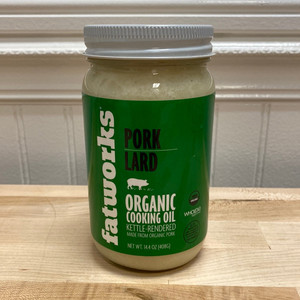 <span data-mce-fragment="1">Organic Pork Lard, small batch rendered and sourced from small U.S family farms. (No imported fat here!) Certified Organic means you can be guaranteed that the pork has been certified to be free ranging, have no GMO's pesticides, no added hormones and no given antibiotics. The perfect fat for traditional cooks, keto and paleo fat connoisseurs. Use Organic Pork Lard for making tortillas, sautéing veggies, baking, pan frying, and browning meat - the uses are endless. Our pork lard for sale has a smoke point of 370°F so it is also great for frying your favorite potatoes. Ingredients: Organic Pork Lard, Organic Rosemary Extract.</span>