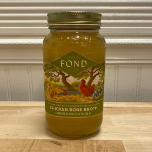 <span data-mce-fragment="1">Meet your new pantry staple... 24 ounces of the most nutrient dense bone broth on the market. FOND is the only certified Regenerative Bone Broth on the market. We are Land to Market certified and only use pasture raised, regeneratively-sourced, bones to produce our delicious chicken bone broth. It is simple only made from just bones, water, and salt. No added flavor from vegetables, herbs, or spices so you can add this to any and all recipes. It fits with any dietary lifestyle, whether you're is carnivore, low-FODMAP, or AIP, this bone broth is here to nourish you! Perfect in a mug or in a meal. This unflavored chicken bone broth comes in a larger, 24 ounce jar, whereas our bone broth infused tonics come in a 14 ounce jar, and it's lower in sodium for those watching their salt intake. How to use: Our unflavored chicken bone broth is your new ultimate cooking companion. Use it in place of water in any recipe. Refrigerate after opening and use within 7 days.</span>