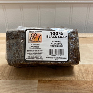 <span data-mce-fragment="1">100% Natural African Black Soap is made from aged plant and fruit extracts, shea butter and carmwood. For centuries this recipe was used throughout west Africa to produce the ultimate skin cleanser and beautifier. African Black Soap can be used as a daily cleanser or as a weekly skin treatment. We use 100% essential oil to fragrance our soaps. African black soap is rich in essential vitamins and minerals that are powerful enough to detoxify the skin while providing the ultimate in moisture. It is naturally alkaline and produces a rich soothing lather to thoroughly treat any skin imperfection. Use over time helps to minimize the signs of aging and helps skin retain its natural oils. For years black soap has been used to reduce the effects of acne, eczema and minor skin irritations. Black soap can also be used to wash the hair.</span>