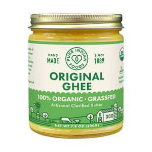 <span data-mce-fragment="1">Grassfed organic ghee is made from the milk of pastured cows, fed on fresh green grass in spring thru fall. It is naturally gluten-free and shelf-stable, and can be used in place of butter or oil.</span>