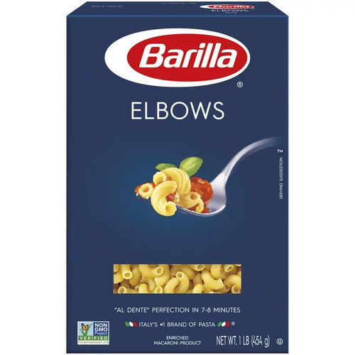 <p><strong>Barilla Elbows Pasta</strong>, known as Gomiti or Chifferi in Italian, derive their name from their twisted tubular shape, which can vary in size and feature a smooth or ridged texture. With origins in Northern and Central Italy, these pasta elbows are traditionally employed in soups, showcasing their versatility and adaptability in different culinary applications.</p>
<p>Barilla Elbow pasta, upholding a commitment to quality, is crafted with non-GMO ingredients. Ideal for a variety of dishes, Elbows are particularly well-suited for classic American favorites like macaroni and cheese, as well as pasta salads. Their adaptable nature extends to pairing seamlessly with dairy-based sauces such as butter and cheese, tomato-based sauces with or without vegetables, and robust fish or meat-based sauces. The distinct shape of Barilla Elbows makes them a perfect choice for creating hearty and flavorful meals that cater to a range of tastes and preferences.</p>