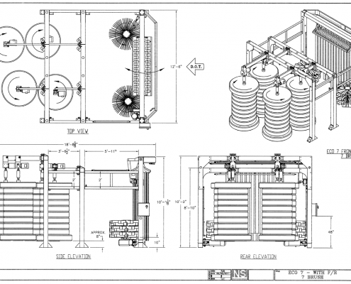 Blue print of a car wash brush system.