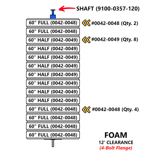 FRONT Side Brush, FOAM, 12', DHB-12, Flange Style