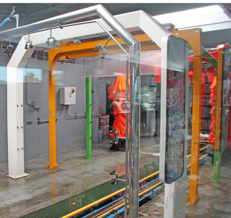 multicolored arches in an automated car wash