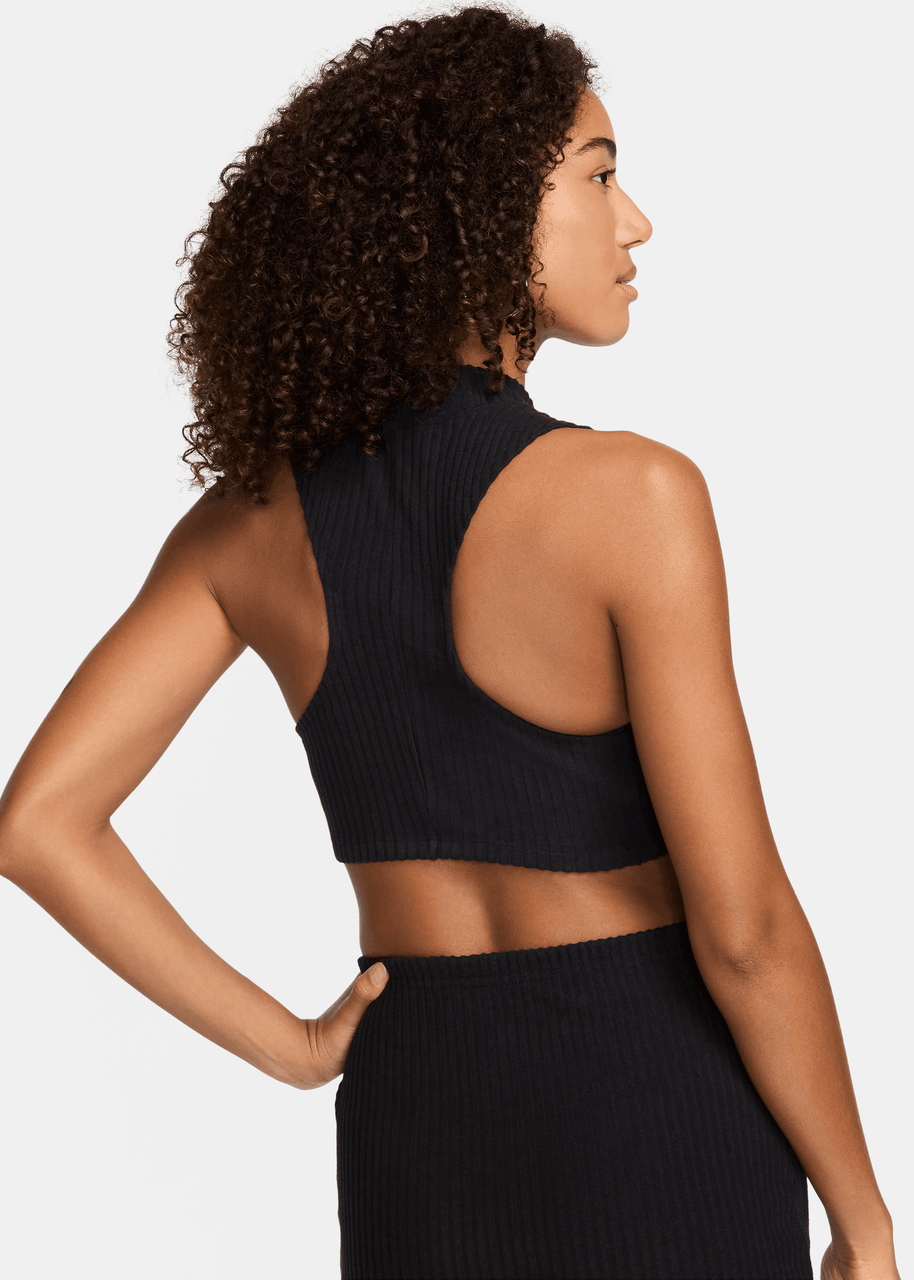 Nike Chill Knit Mock-Neck Ribbed Cropped Tank Top Womens - Black/Black