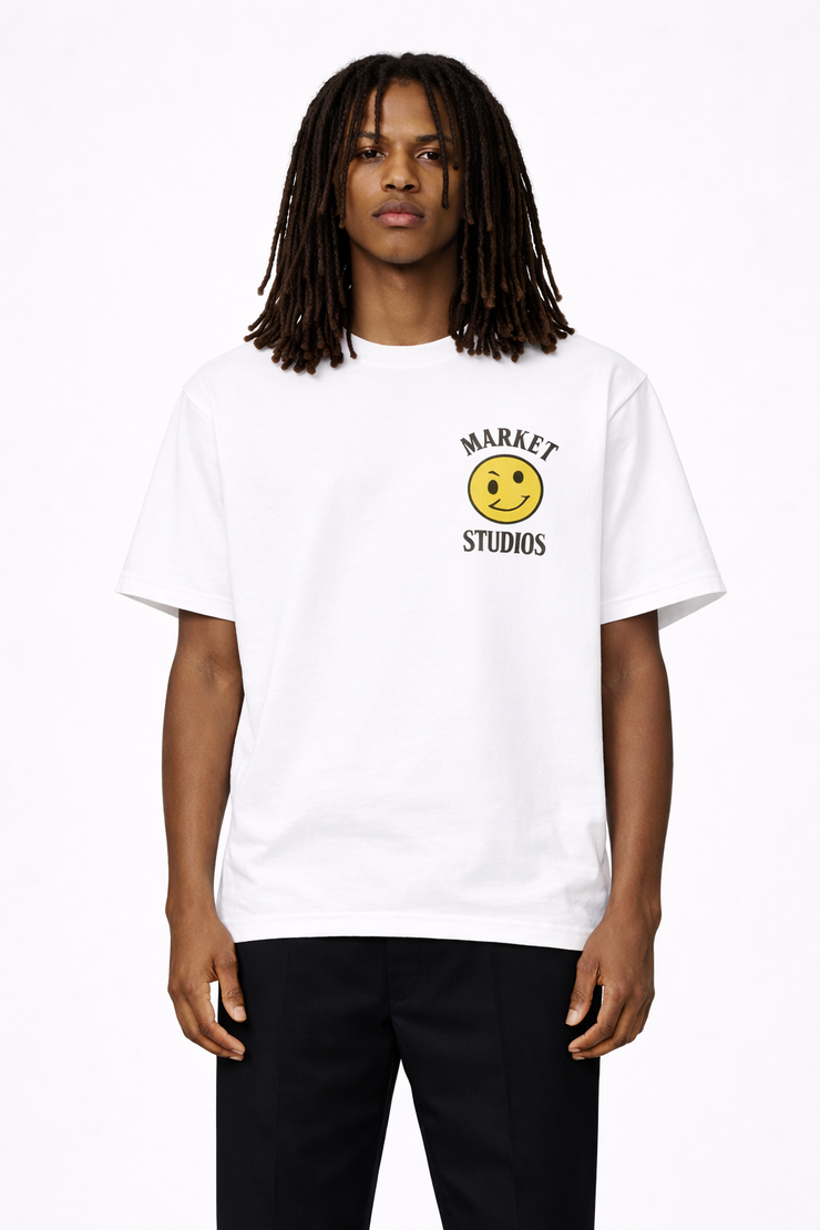 Market Studios Smiley Upside Down Lockup T-Shirt - SS022 - White