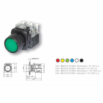 Lamp Push Button Switch 12-24 VDC, Green - KGX-NMD22G