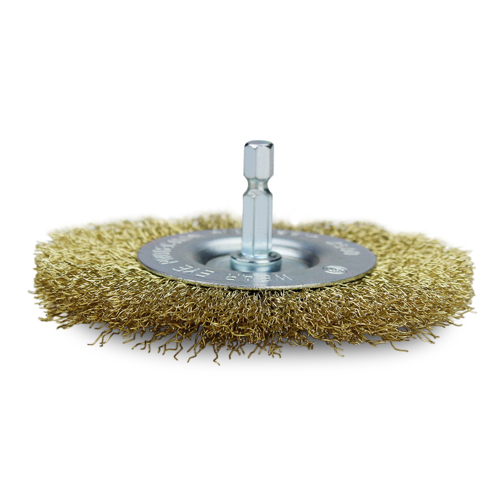 4" Crimped Wire Wheel with 1/4" Hex Shank (Brass Coated)