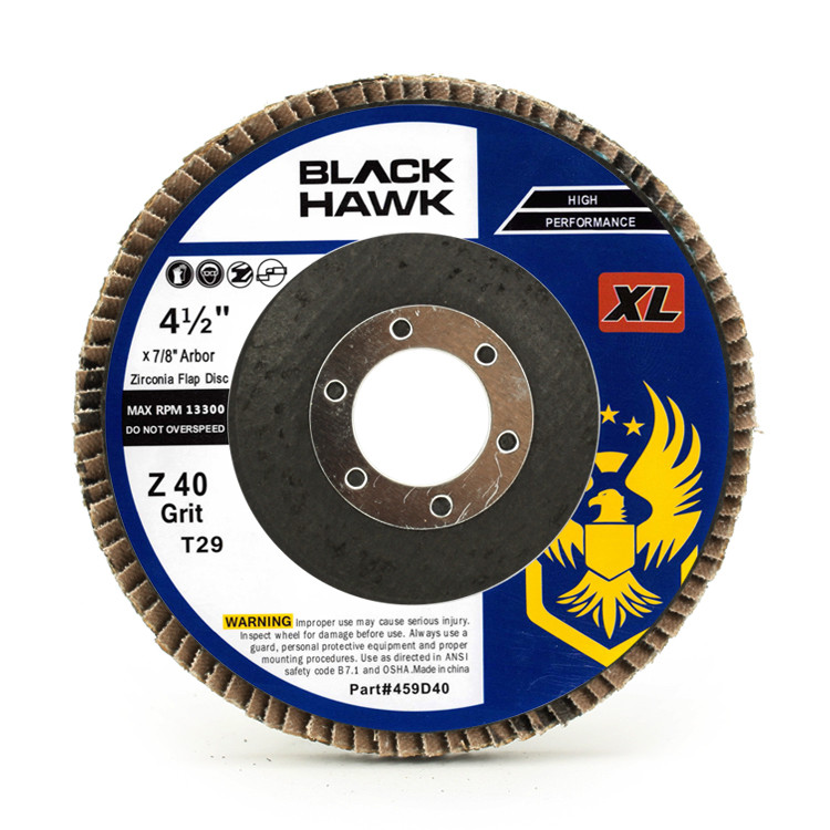 10 Pack Black Hawk 4.5 X 5/8-11 Zirconia Flap Discs – 40 Grit, T29 Angled, Heavy Duty