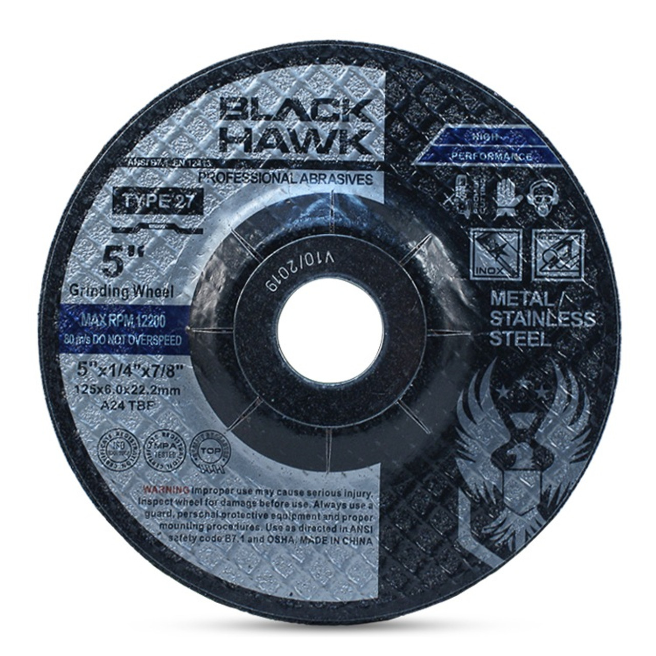 5 x 1/4 x 7/8 Black Hawk Metal Angle Grinding Wheel Type 27