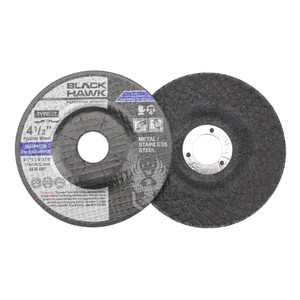 View of Black Hawk's 4 1/2 inch T27 pipeline disc, showing both front and back of the grinding wheels