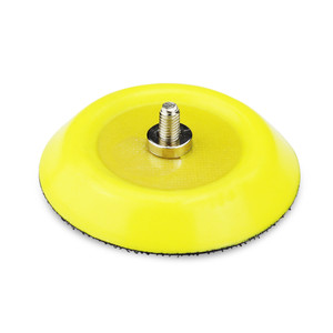 3-Inch Hook & Loop Backing Pad with M6 Threaded Spindle from Empire Abrasives, to use with  abrasive, polishing, and buffing discs, highlighting its versatility and durable construction for various power tools.