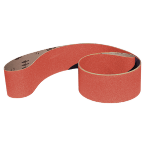 4" x 132" Ceramic Sanding Belt coiled for aggressive grinding, sanding, deburring.