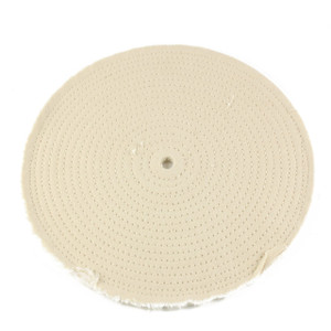10-inch 20-ply spiral sewn muslin buffing wheel, showing detail of durable stitching