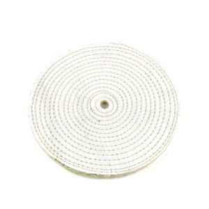 Front view of 8-inch spiral sewn sisal buffing wheel showing tight 1/4-inch stitching pattern and 1/2-inch arbor hole for bench grinders