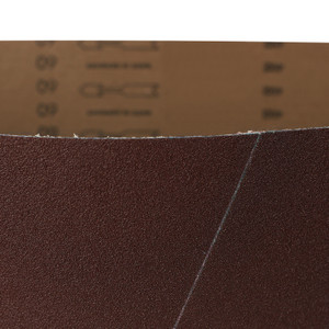 37x60 Aluminum Oxide wide sanding belt, showing its brown abrasive surface and X-weight backing.