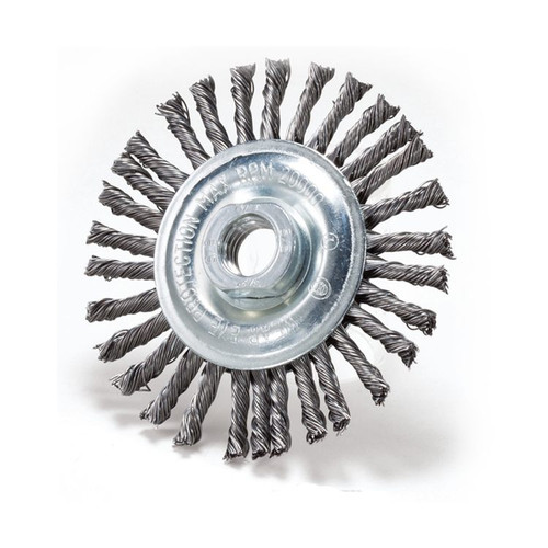 4" steel Stringer Bead Wire Wheel, 5/8-11 hub, 20000 RPM for angle grinders.