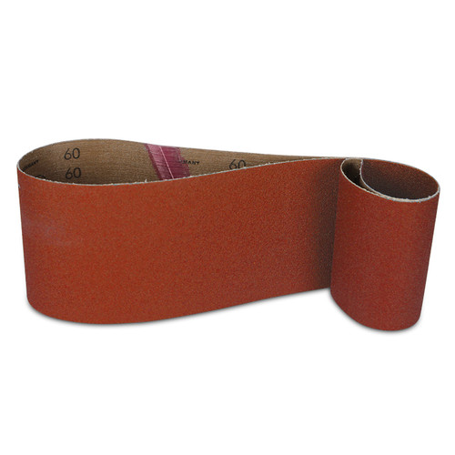 4" x 36" Ceramic Sanding Belt coiled for aggressive grinding, sanding, deburring.
