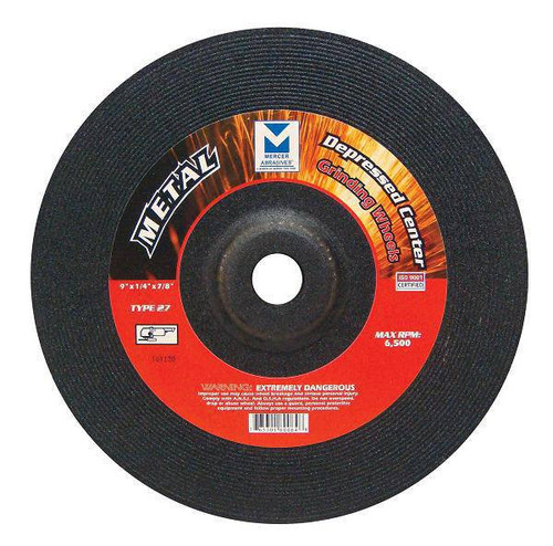 Mercer 9" x 1/4" x 7/8" Type 27 Depressed Center metal grinding wheel for angle grinders.