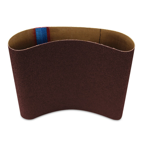 aluminum oxide 8x19 floor sanding belt with brown abrasive and visible blue and red splice