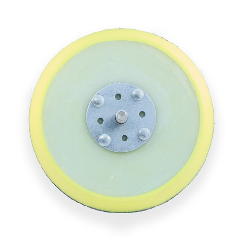 Top view of a 5" DA Orbital Sander backing pad's with pressure-sensitive adhesive (PSA) face for stick-on discs