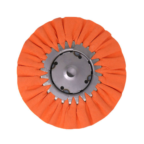 8 inch orange airway buff with pleated cotton folds and a 3-inch steel center plate