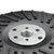 Close-up of the fiber disc backing pad showing 5/8" - 11 central hub