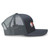 Empire Abrasives black snapback trucker hat with grey mesh, side view.