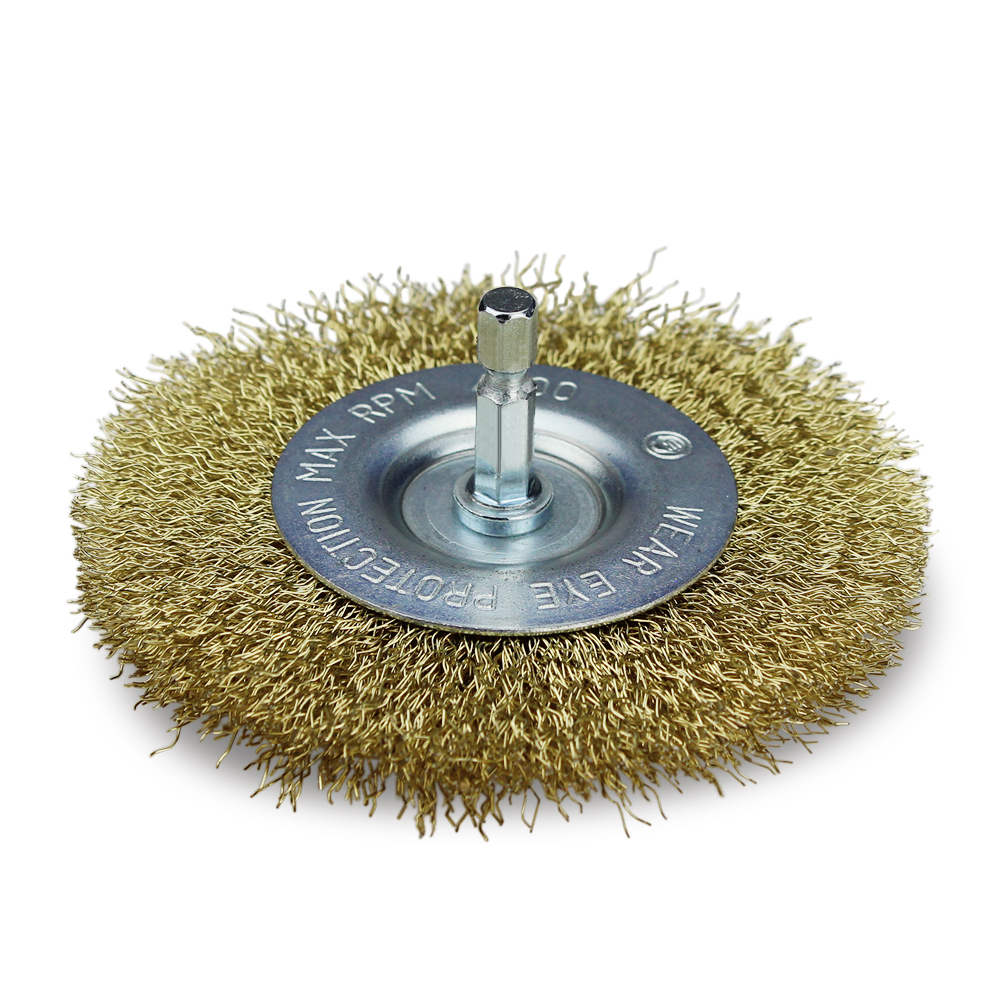 3 in. x 1/4 in. Shank Crimped Brass Coated Steel Wire Wheel Brush