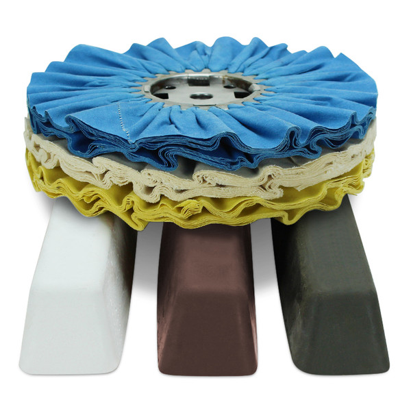 Chrome Buffing and Polishing Kit 10” Airway Buffs and Compound, 6 Pc