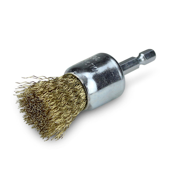 2” Crimped Wire Cup Brush with 1/4” Hex Shank (Brass Coated)