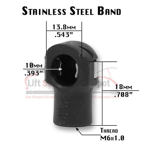 Qty (1) 10mm Compact Ball Socket, Nylon End M6x1.0 Black Stainless Band