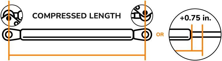 Diagram showing how to measure the compressed length of a gas strut