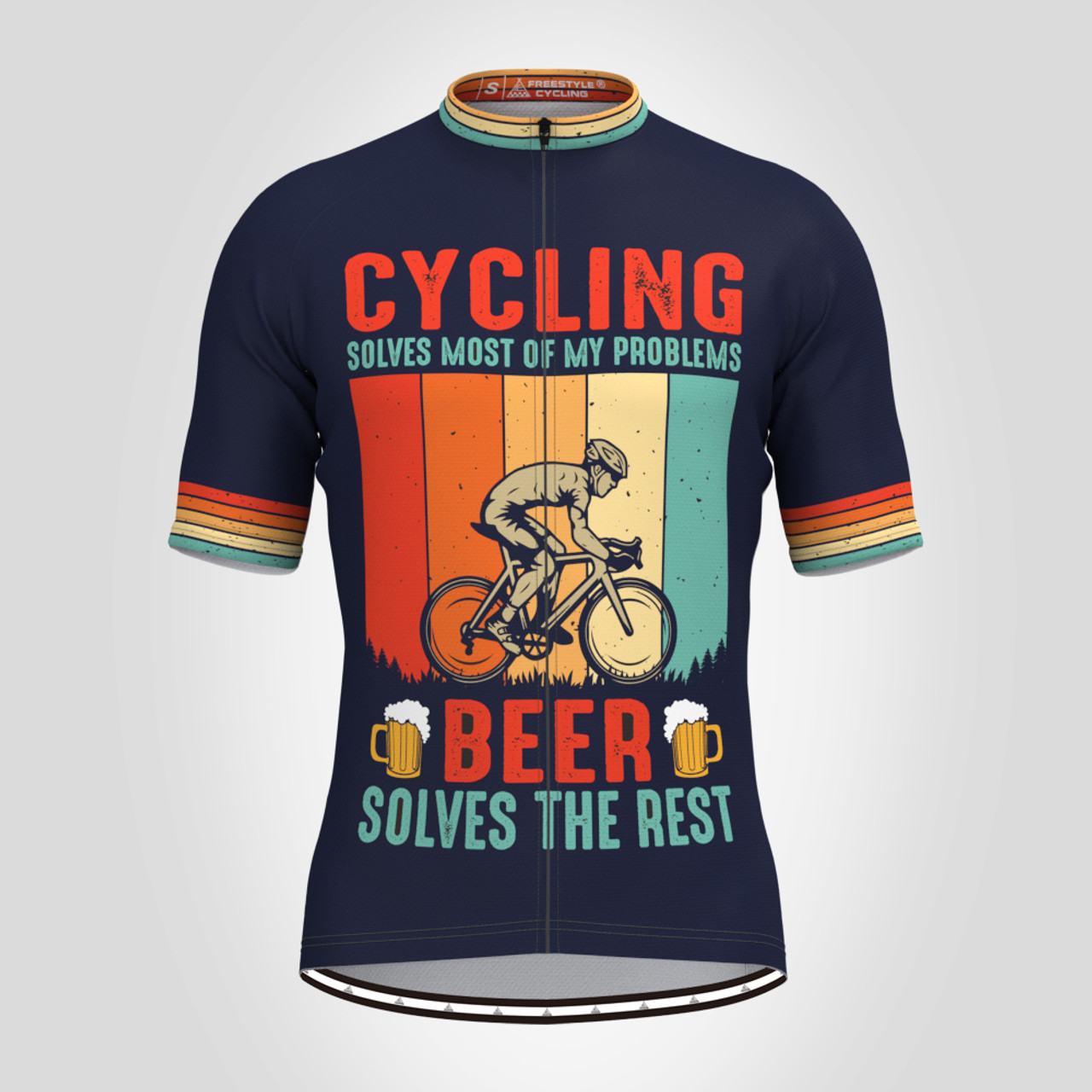 Beer Solves The Rest Men's Cycling Jersey - Navy