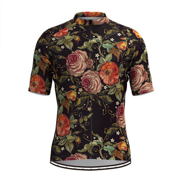 Men's Retro Rose Flower Embroidery Stitches Cycling Jersey V1 Men's Retro Rose Flower Embroidery Stitches Cycling Jersey V1