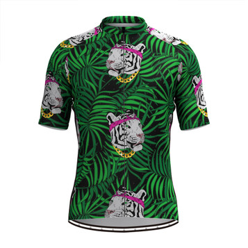Men's Tiger Tropical Plant Print Hawaiian Cycling Jersey Men's Tiger Tropical Plant Print Hawaiian Cycling Jersey