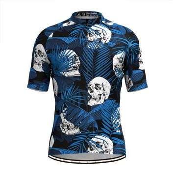 Men's Tropical & Skull Print Hawaiian Blue Cycling Jersey Men's Tropical & Skull Print Hawaiian Blue Cycling Jersey