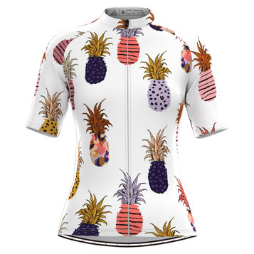 Women's Multicolor Pineapple Print Cycling Jersey- White