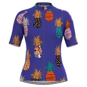 Women's Multicolor Pineapple Print Cycling Jersey-Purple