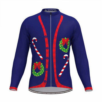 Ugly Christmas Sweater Vest LS Cycling Jersey-Candy cane&Donuts