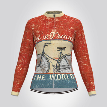 Let's Travel The World Women's LS Cycling Jersey Red