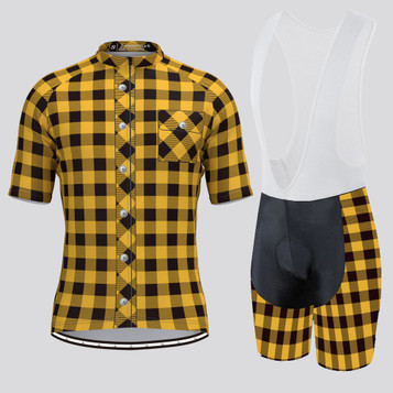 Plaid Checkered Shirt V2 Men's Cycling Kit Yellow Plaid Checkered Shirt V2 Men's Cycling Kit Yellow