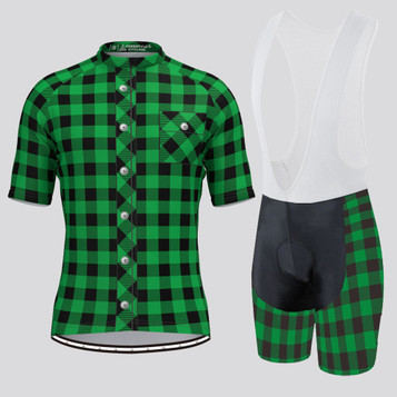 Plaid Checkered Shirt V2 Men's Cycling Kit Green Plaid Checkered Shirt V2 Men's Cycling Kit Green