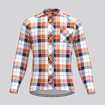 Plaid Checkered Shirt V13 Men's LS Cycling Jersey
