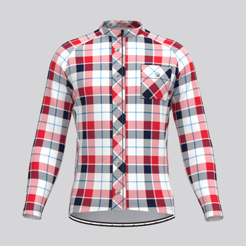 Plaid Checkered Shirt V8 Men's LS Cycling Jersey