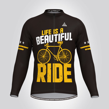 Life Is A Beautiful Ride V1 LS Cycling Jersey Black Yellow