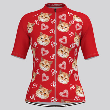 Custom Cat Face V4 Women's Jersey-Red  Custom Cat Face V4 Women's Jersey-Red